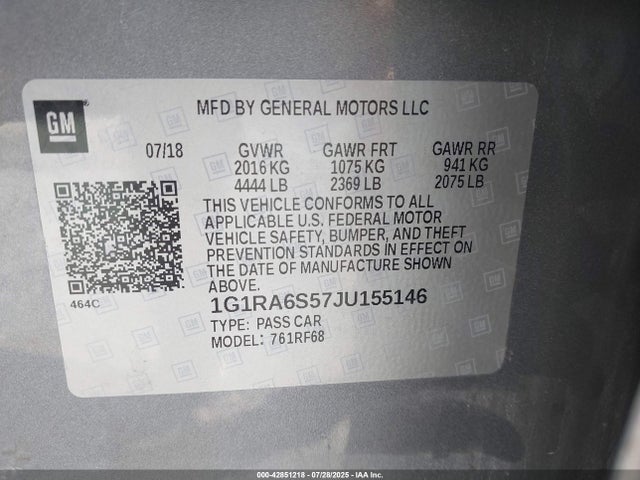1G1RA6S57JU155146 Chevrolet l3a - direct injection, variable valve timing, hybrid, gen 1