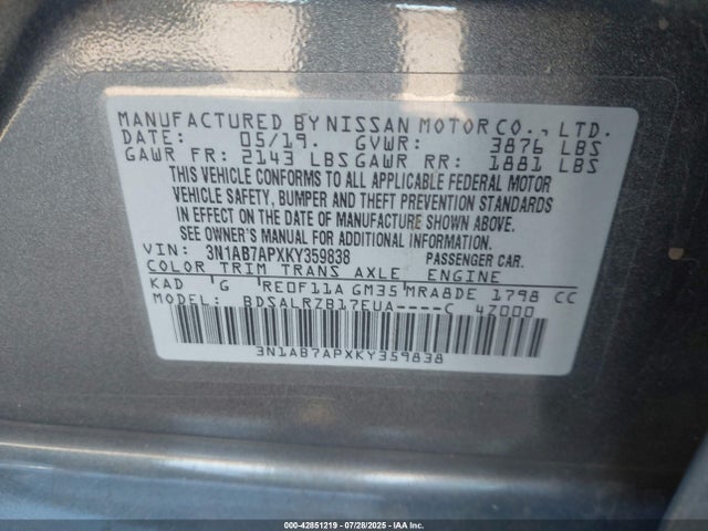 3N1AB7APXKY359838 Nissan 2019