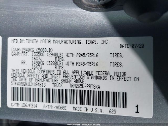2020 TOYOTA TACOMA 5TFAX5GN1LX184813 Photo 8