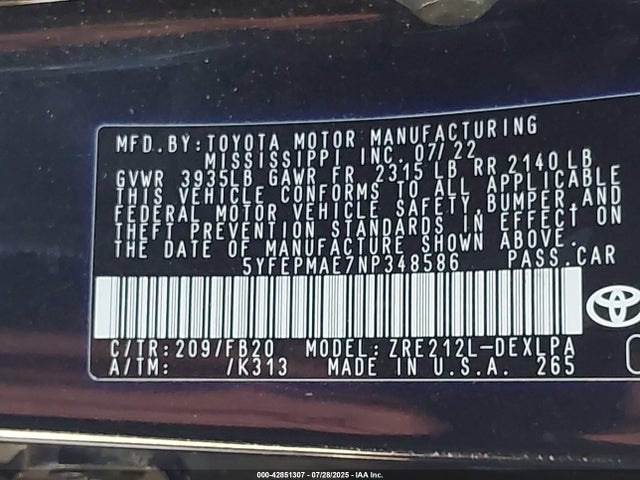 Toyota 2zr-fae 2022 5YFEPMAE7NP348586 Image 9