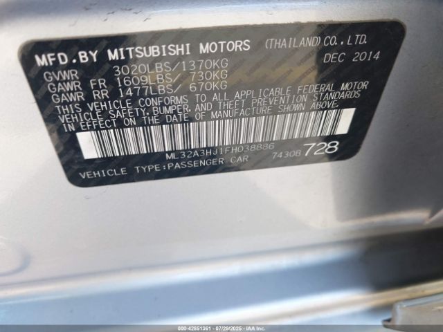 2015 MITSUBISHI MIRAGE ML32A3HJ1FH038886 Photo 8