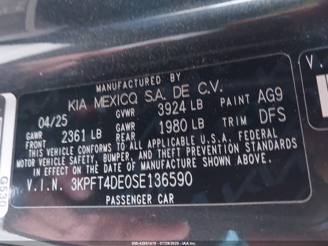 KIA 2025 2025 3KPFT4DE0SE136590 Image 9