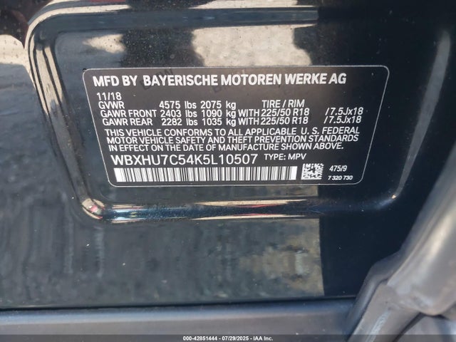 WBXHU7C54K5L10507 BMW 2019