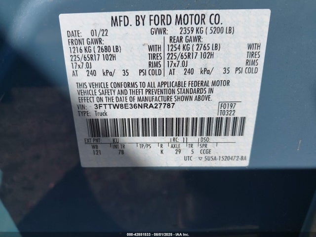 Ford hybrid 2022 3FTTW8E36NRA27787 Image 9