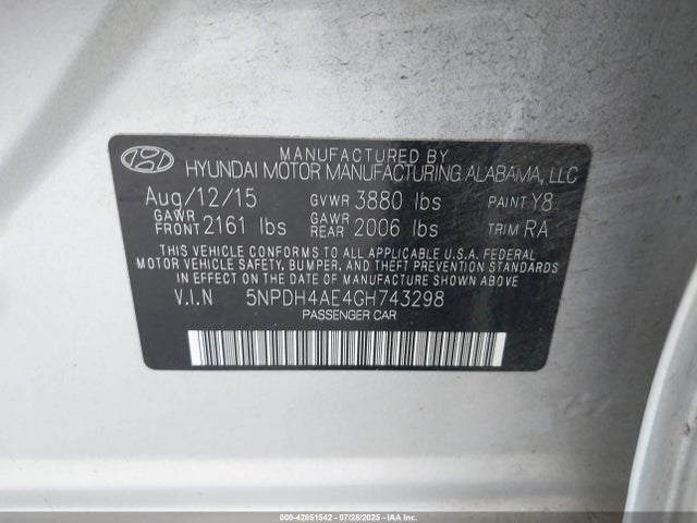 5NPDH4AE4GH743298 Hyundai dohc mpi nu