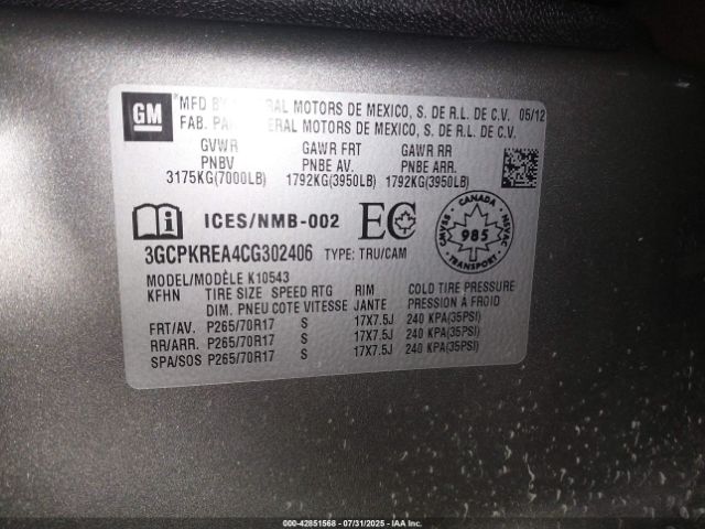 2012 CHEVROLET SILVERADO 1500 3GCPKREA4CG302406 Photo 8