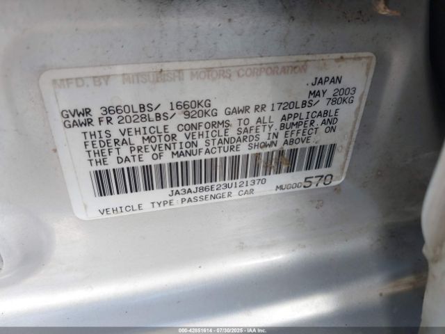 2003 MITSUBISHI LANCER JA3AJ86E23U121370 Photo 8