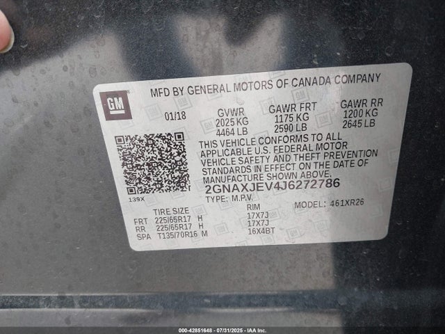Chevrolet EQUINOX LT 2018 2GNAXJEV4J6272786 Image 9