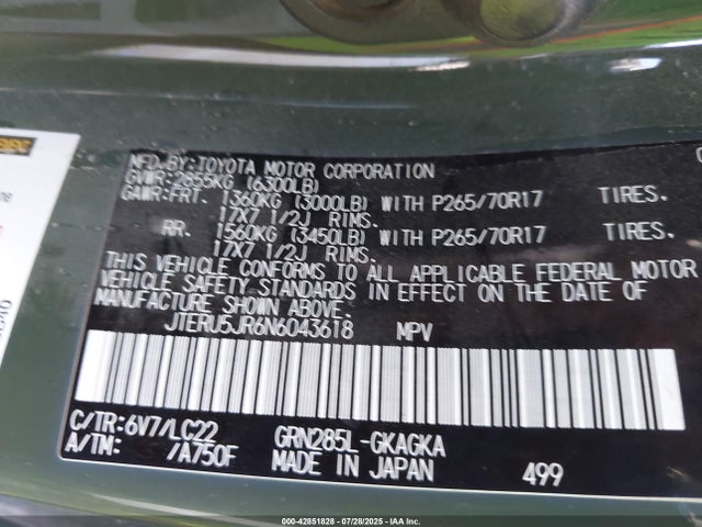 JTERU5JR6N6043618 Toyota 1gr-fe