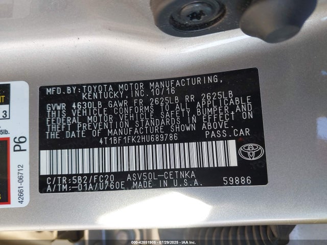 Toyota 2ar-fe 2017 4T1BF1FK2HU689786 Image 9