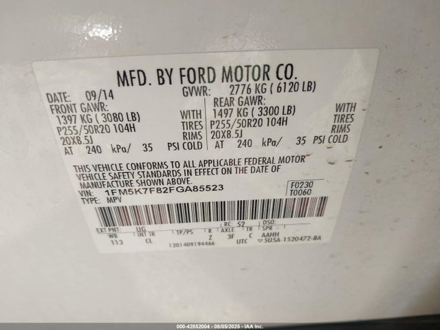 Ford Explorer 2015 1FM5K7F82FGA85523 Image 9