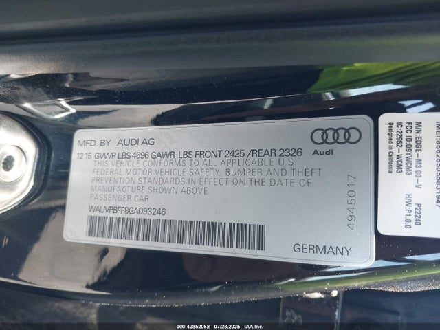 WAUVPBFF8GA093246 Audi 2016