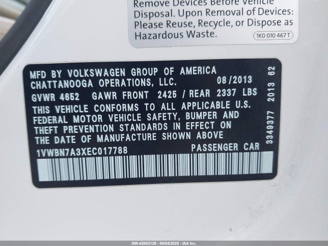 Volkswagen Passat 2014 1VWBN7A3XEC017788 Image 9