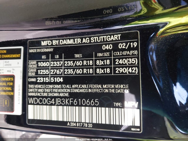 Mercedes-Benz m274 2019 WDC0G4JB3KF610665 Image 9