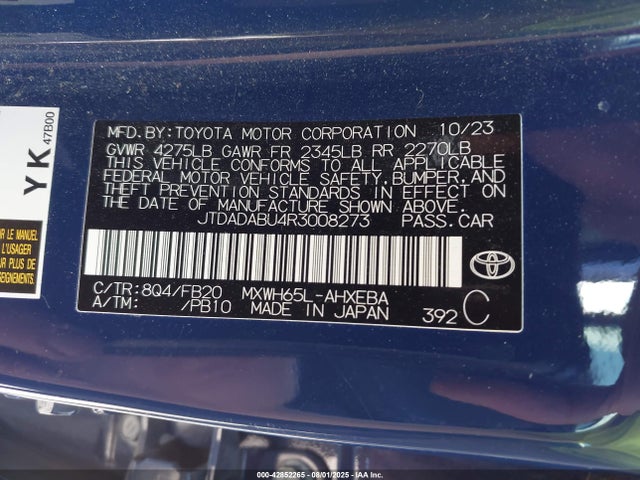JTDADABU4R3008273 Toyota m20a-fxs