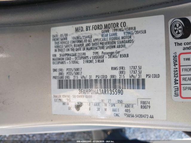 2010 FORD FUSION 3FAHP0HA3AR135590 Photo 8