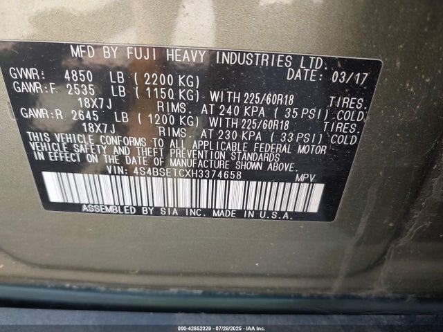 4S4BSETCXH3374658 Subaru u4