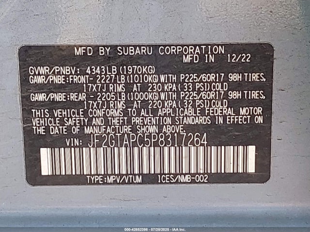 Subaru na 2023 JF2GTAPC5P8317264 Image 9
