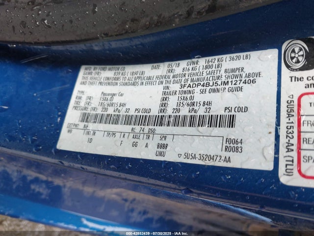Ford 1.6l ti-vct 2018 3FADP4BJ5JM127406 Image 9