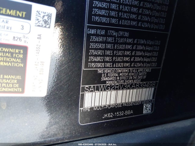 SALWG2RV3KA839498 Land Rover aj126
