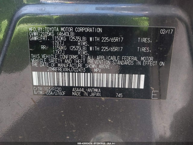 Toyota 2ar-fe 2017 JTMRFREVXHJ702413 Image 9