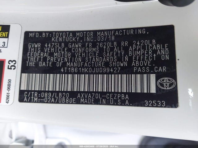 4T1B61HK0JU099427 Toyota a25a-fks