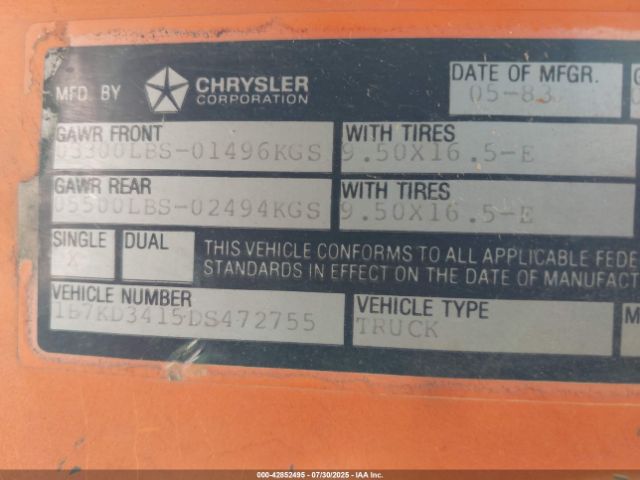 1983 DODGE D-SERIES 1B7KD3415DS472755 Photo 8