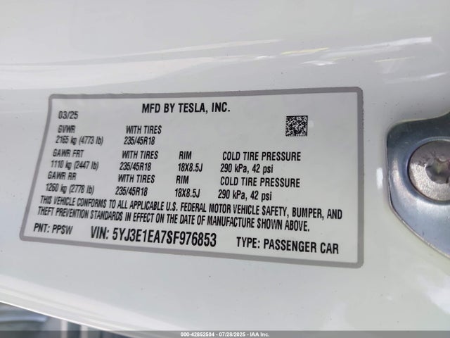 2025 TESLA MODEL 3 5YJ3E1EA7SF976853 Photo 8