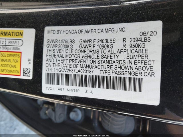 1HGCV2F37LA023187 Honda k20c4