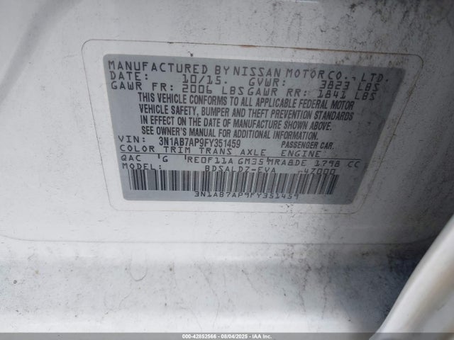 3N1AB7AP9FY351459 Nissan Sentra