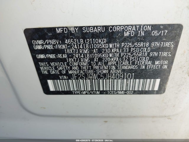 Subaru u4 2018 JF2SJGWC5JH409101 Image 9
