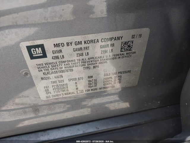 KL4CJASB1KB870789 Buick luv: mfi, variable valve timing, alum, e85 max