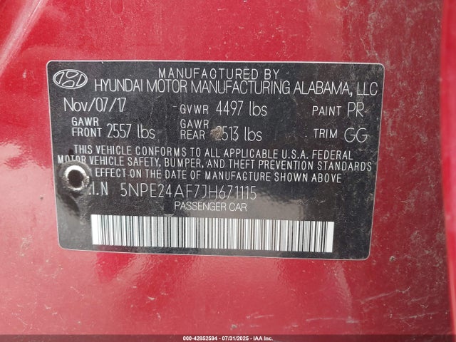 5NPE24AF7JH671115 Hyundai gdi theta-ii