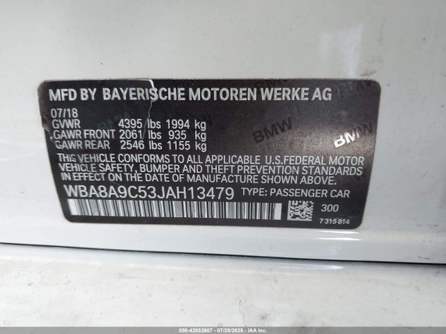 WBA8A9C53JAH13479 BMW 2018