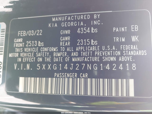 5XXG14J27NG142418 KIA t-gdi gamma ii