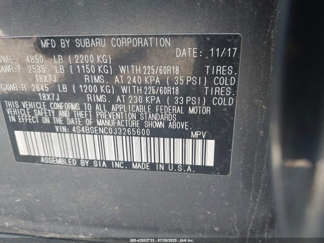 4S4BSENC0J3265600 Subaru u4