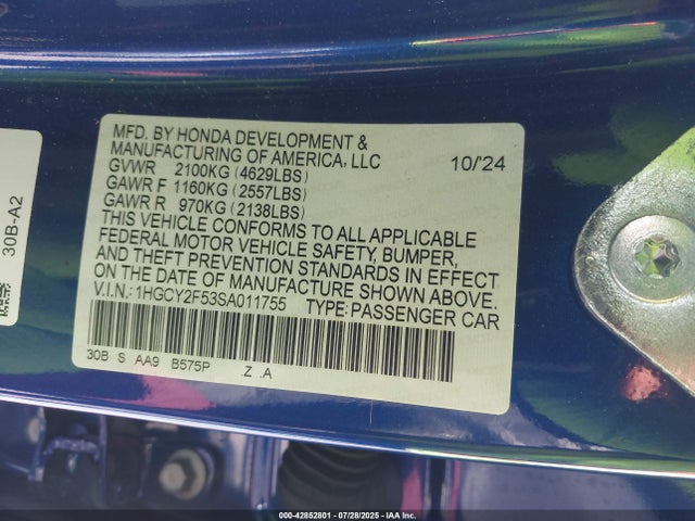 Honda lfc5 2025 1HGCY2F53SA011755 Image 9