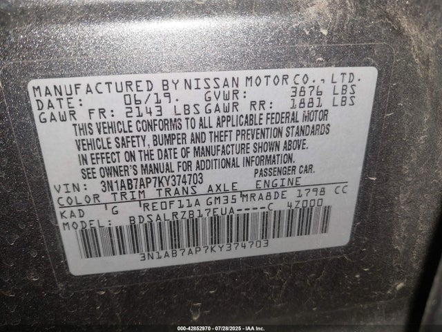 Nissan Sentra 2019 3N1AB7AP7KY374703 Image 9