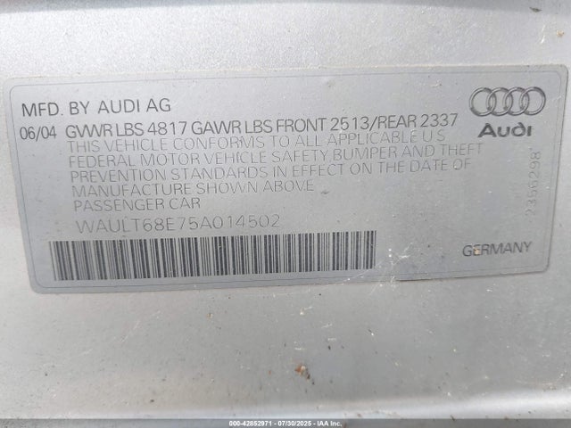 2005 AUDI A4 WAULT68E75A014502 Photo 8