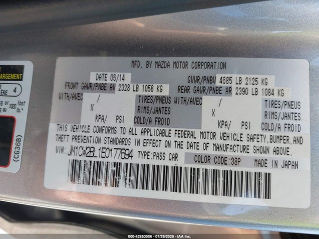 Mazda l5x 2014 JM1CW2BL1E0177694 Image 9
