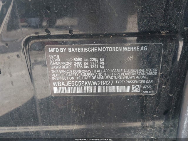 WBAJE5C58KWW28427 BMW 2019
