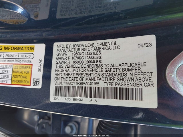 Honda l15be 2023 1HGCY1F36PA040165 Image 9