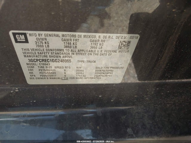 3GCPCREC1GG248065 Chevrolet l83 - sidi, vvt, afm, e85 max, aluminum