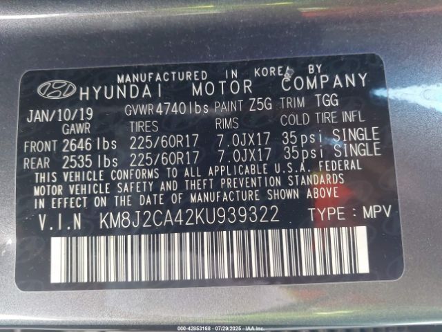 2019 HYUNDAI TUCSON KM8J2CA42KU939322 Photo 8