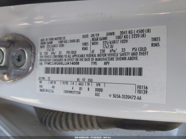1FMCU9G66LUA14008 Ford 2020