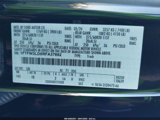 2024 FORD F-150 1FTFW3LD0RFA37892 Photo 8