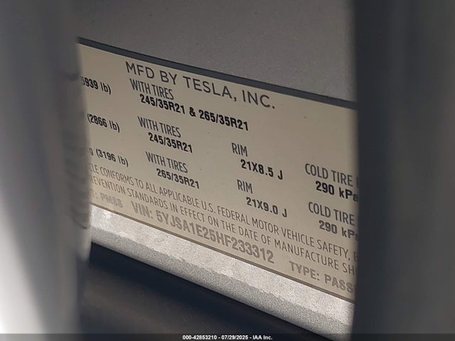 2017 TESLA MODEL S 5YJSA1E25HF233312 Photo 8