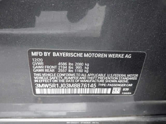 3MW5R1J03M8B76145 BMW 330I