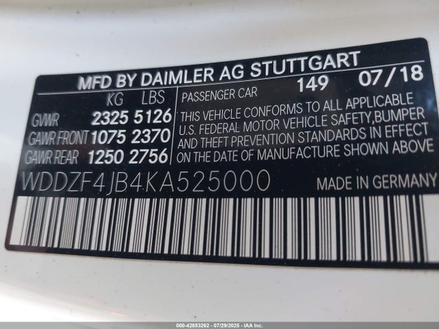 WDDZF4JB4KA525000 Mercedes-Benz m274