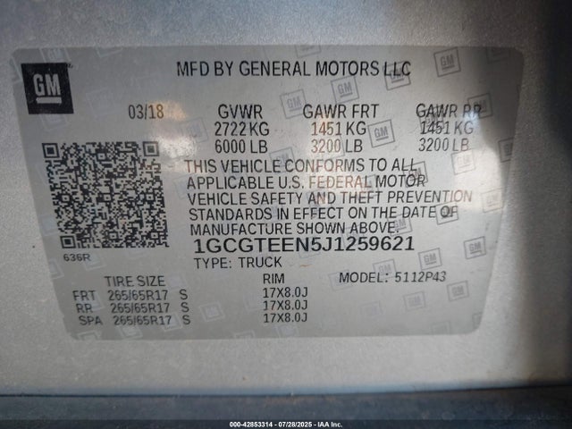 1GCGTEEN5J1259621 Chevrolet lg2 - di: direct injection, vvt: variable valve timing, alum, var2, gen2